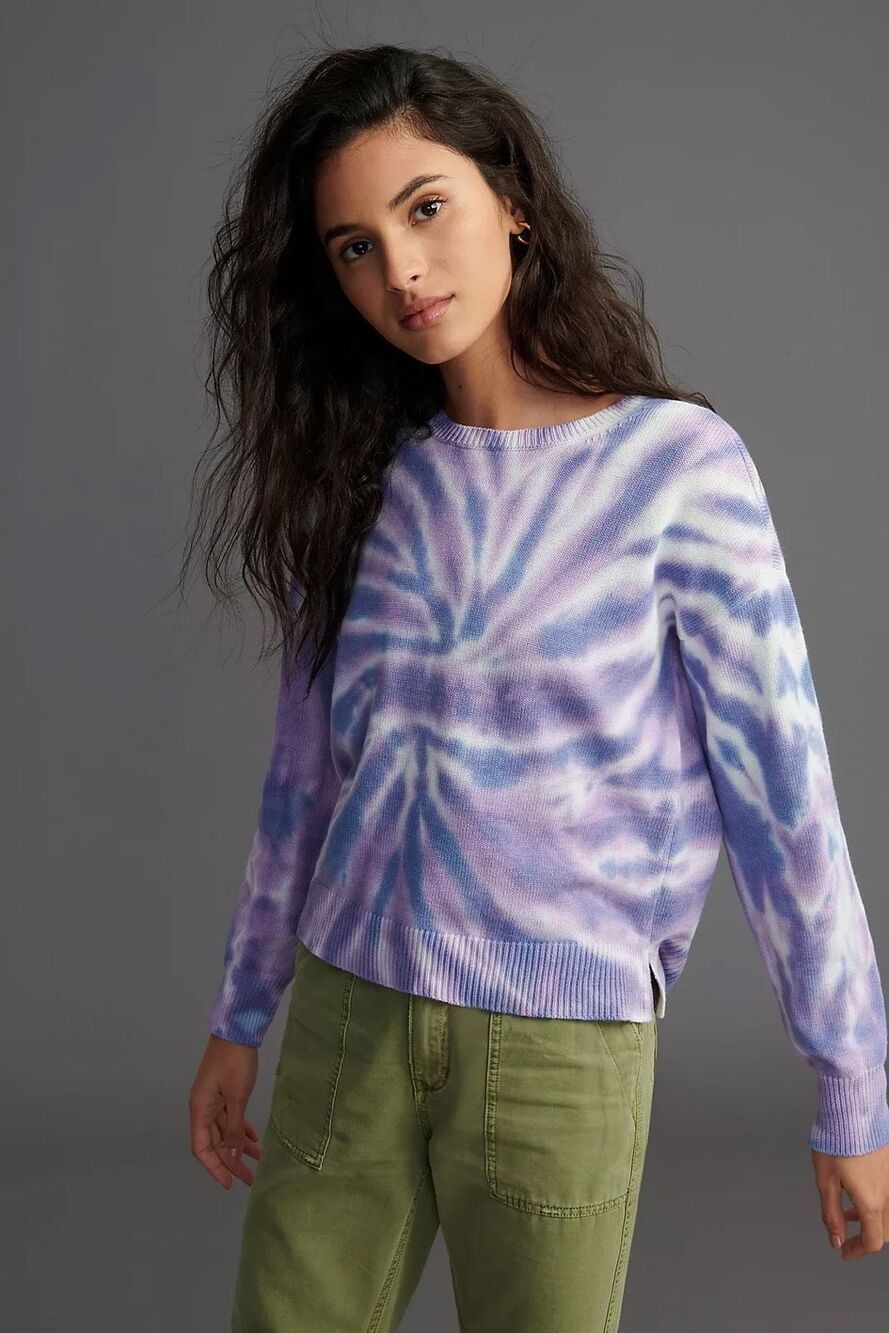 Design History Purple Tie Dye Sweater Top Size Large